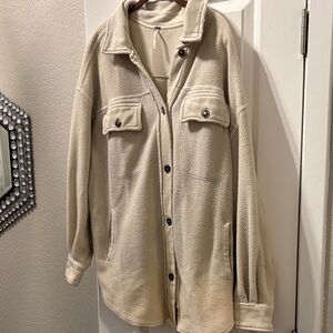 Free People size M Cream Button-Up Fleece Jacket